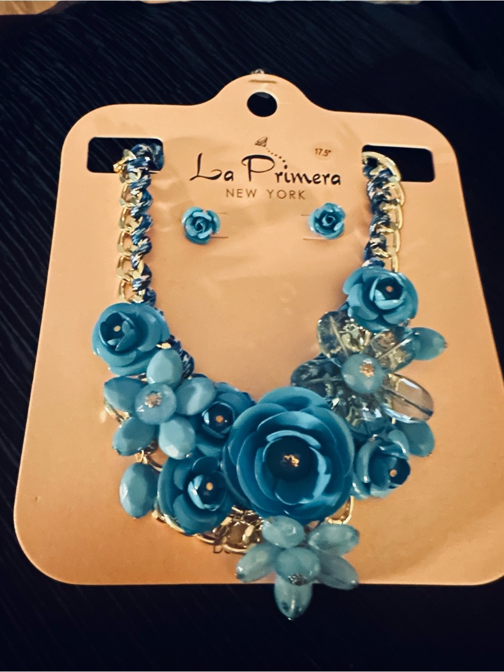 la Primera Blue Floral Statement Necklace and Earring Set